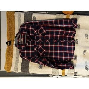 Duluth Trading Co Womens Flannel Shirt Red & Blue Plaid Button Up Size XL